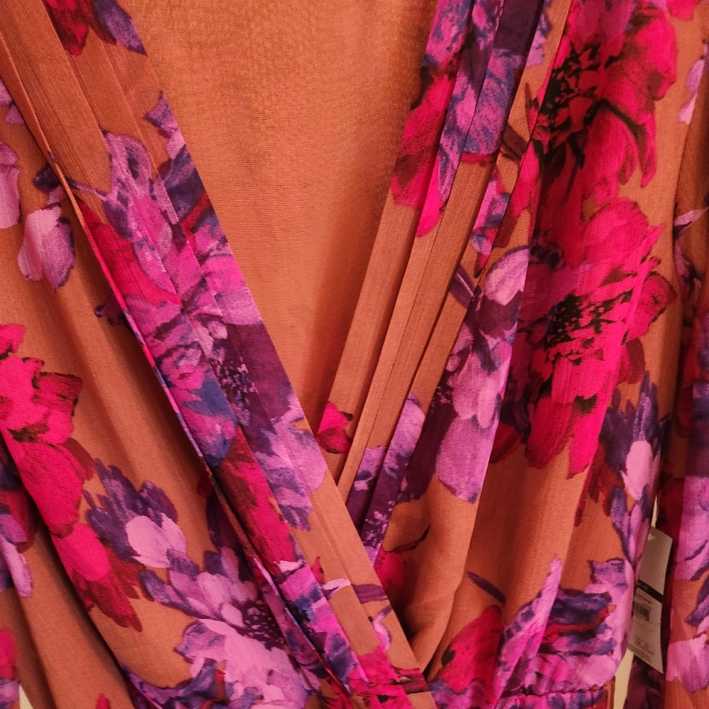 FLORAL PRINT CROSSOVER FRONT CHIFFON LAYER MAXI DRESS SZ XXL NWT - Picture 5 of 5